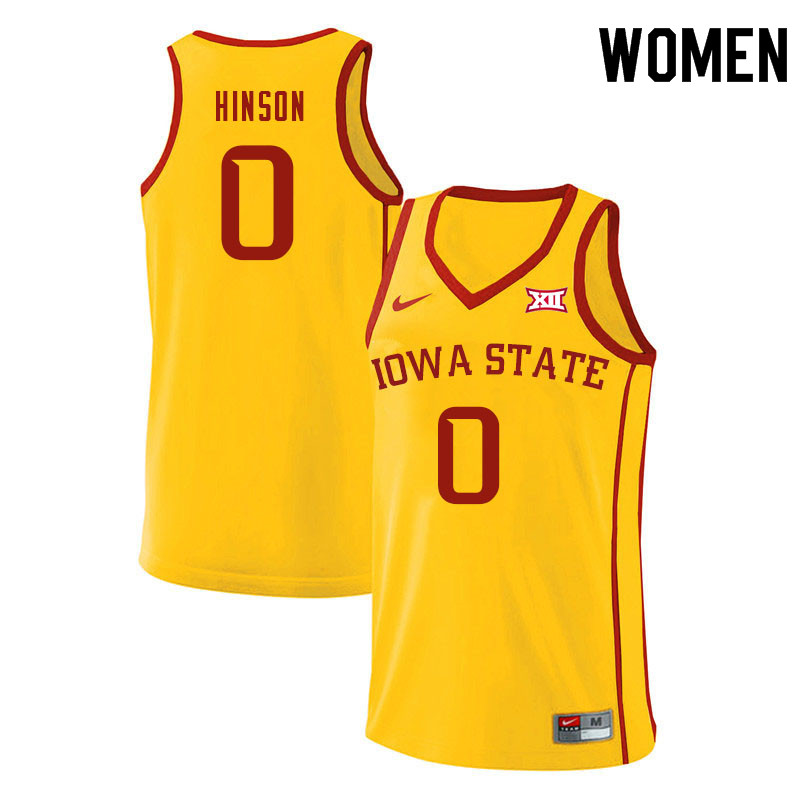 Women #0 Blake Hinson Iowa State Cyclones College Basketball Jerseys Sale-Yellow